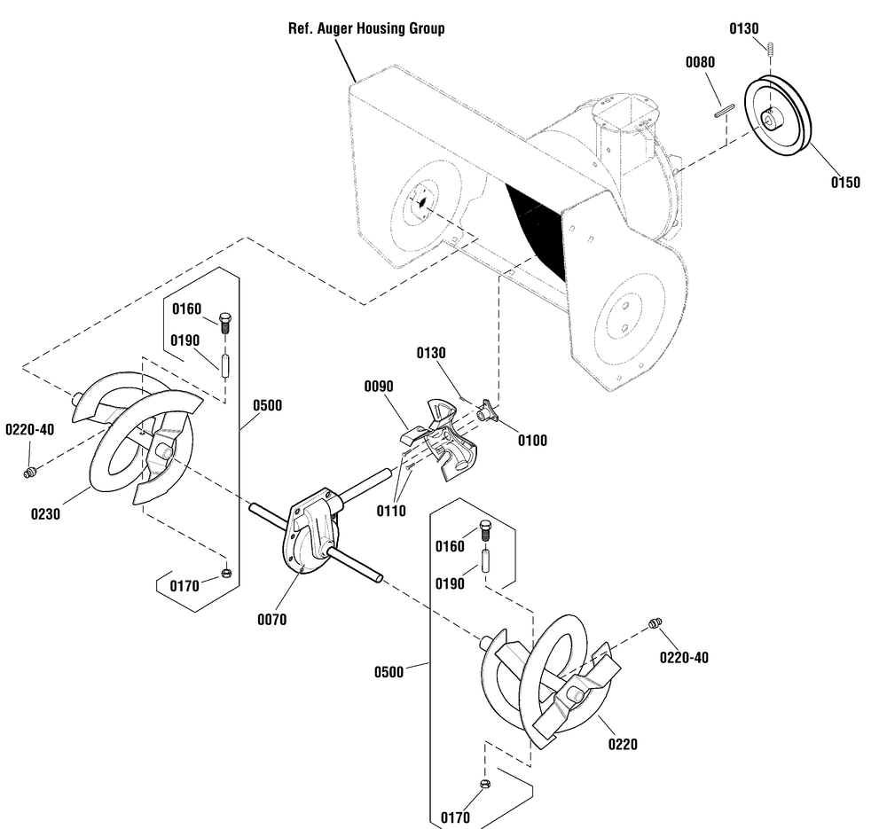 Auger Drive Group Diagram and Parts List for 1696483-00-CM61900E  Briggs and Stratton Snow Blower